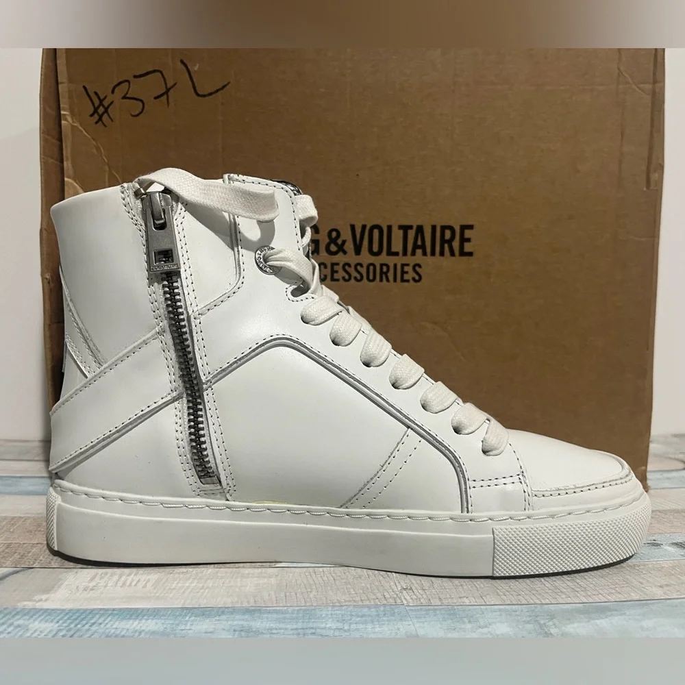 Zadig & Voltaire High Flash White Leather Platform Sneakers - Picture 6 of 8